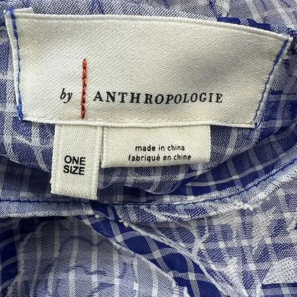 ANTHROPOLOGIE Kaftan Blouse Woman One Size Blue Floral Tie Front Flowy Sheer - Picture 4 of 13